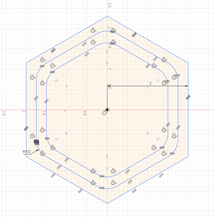 Fusion 360 sketch diagram of the hexbox