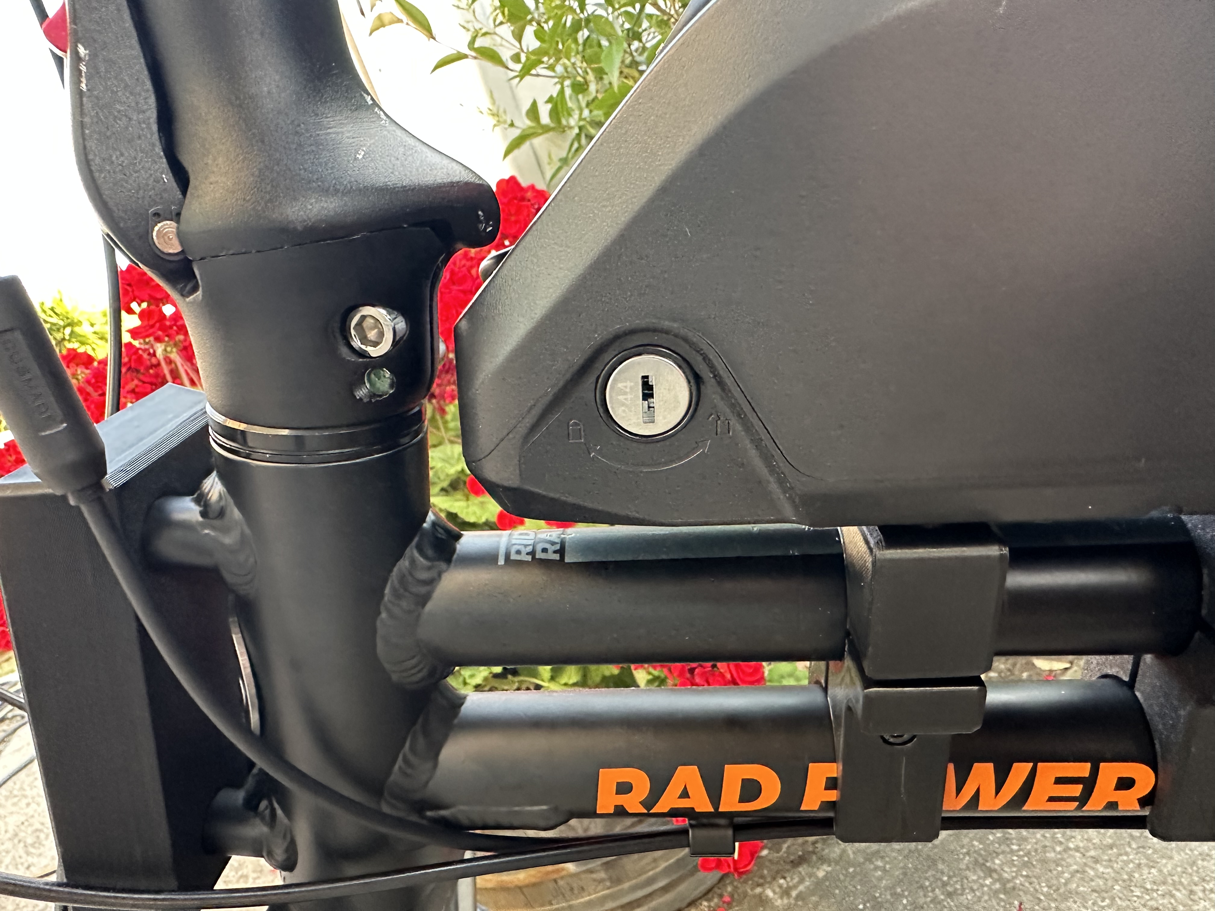 Battery on bike close up next to stem